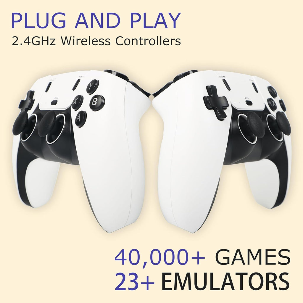 Wireless Retro Game Console Stick with 40000+ Games, Video Game Console 23+ Emulators Classic Games, 4K HDMI Output for TV, Plug & Play Retro Gaming Stick with Dual 2.4G Controllers
