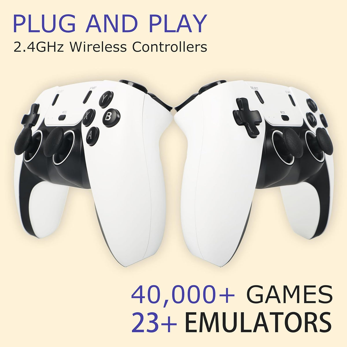 Wireless Retro Game Console Stick with 40000+ Games, Video Game Console 23+ Emulators Classic Games, 4K HDMI Output for TV, Plug & Play Retro Gaming Stick with Dual 2.4G Controllers