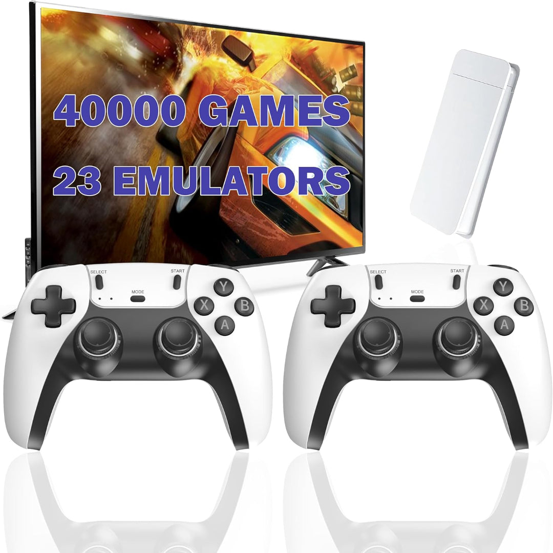 Wireless Retro Game Console Stick with 40000+ Games, Video Game Console 23+ Emulators Classic Games, 4K HDMI Output for TV, Plug & Play Retro Gaming Stick with Dual 2.4G Controllers